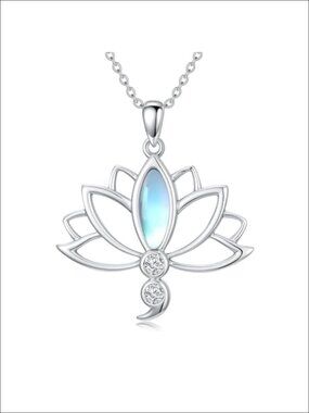 Sterling Silver Lotus Semicolon Necklace Moonstone Pendant 18" Adjustable